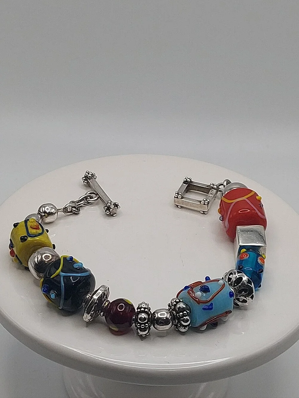 Silpada Retired 925 Cake Glass Beads Vtg Bracelet 7.75